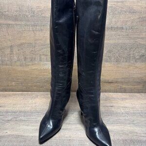 Nine West Gallivanto Black Leather Stiletto Heel Tall Boots Women's Size 8.5